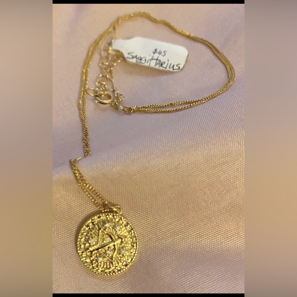 NWT Stamped 14k GF Chain Saggittarius Charm Pendant Necklace 6 tiny CZ diamonds